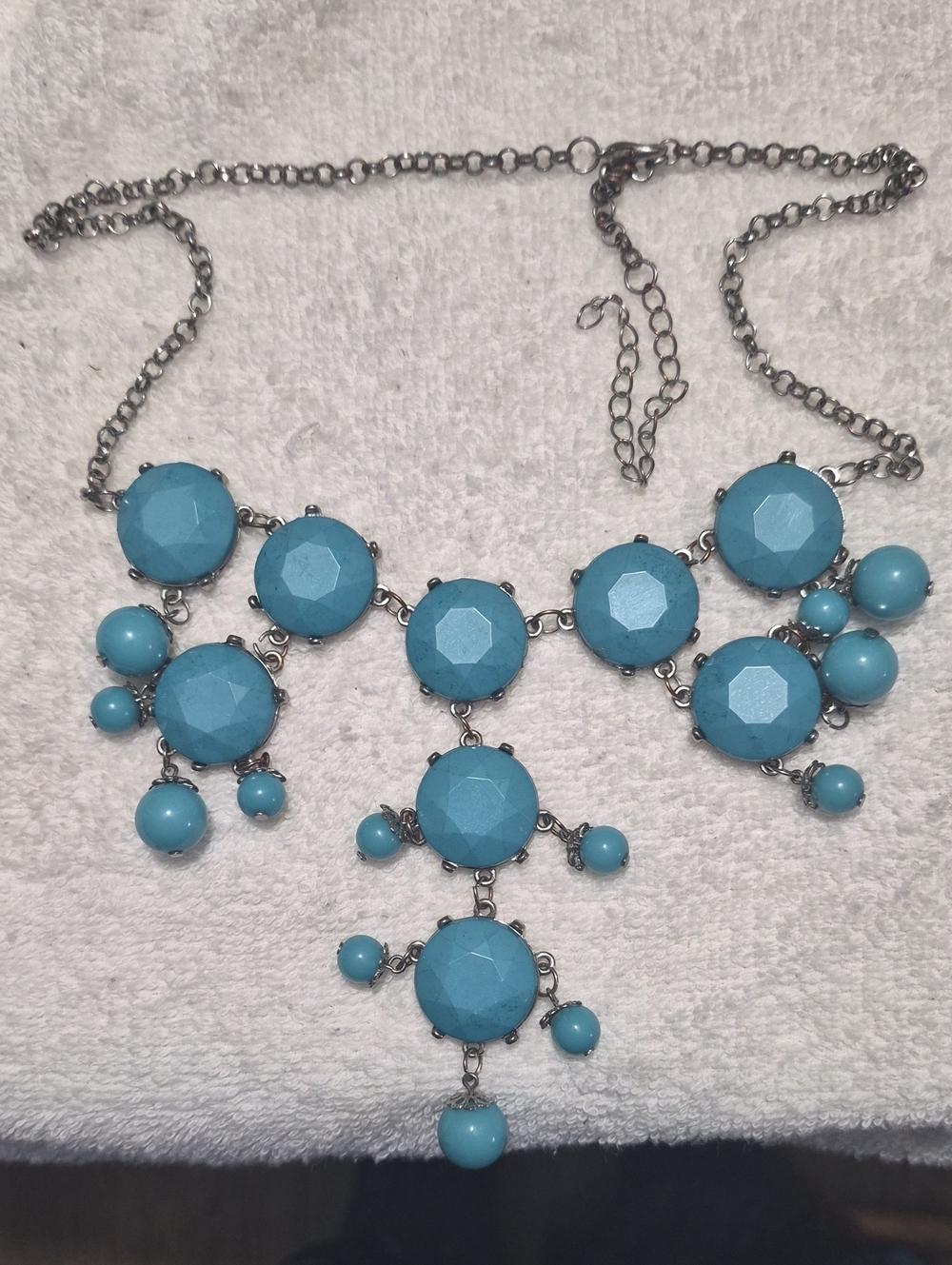 Source Unknown Blue Statement Bib Necklace - Silver Chain